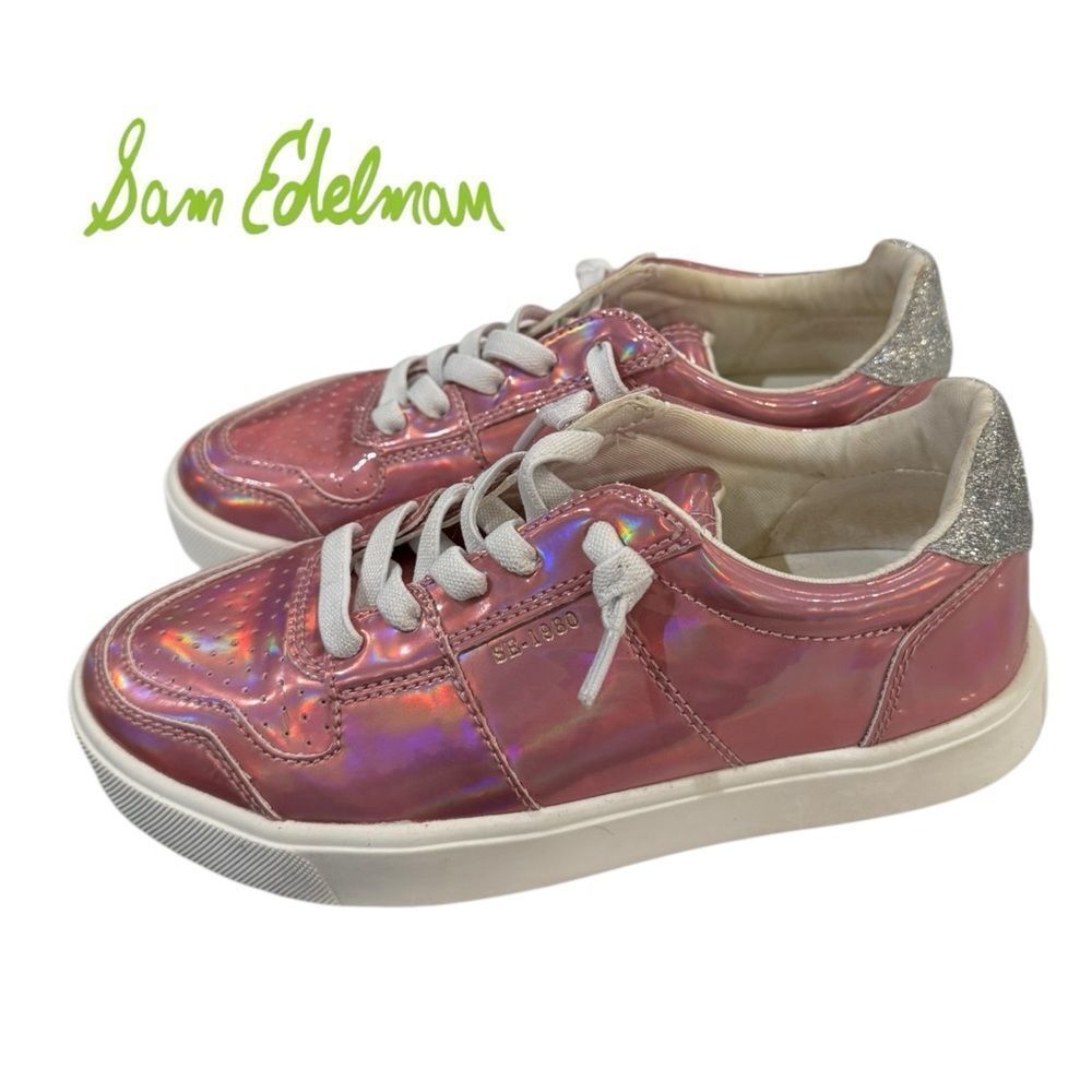 Sam Edelman Ethyl Iridescent Pink Silver Glitter Kids Sneakers 1